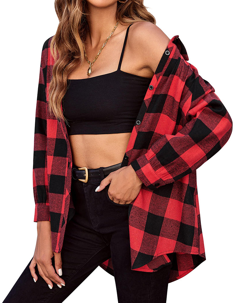 Zeagoo Womens Button Down Blouses Casual Flannel Plaid Shirts Long Sleeve Work Tops-tidenox