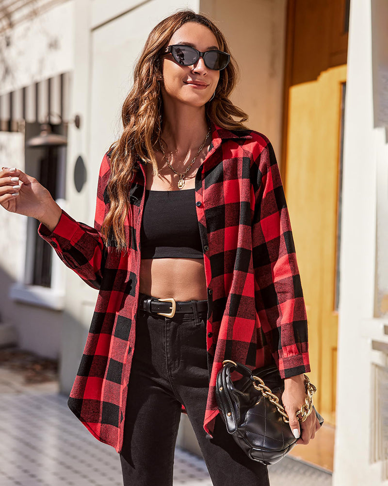 Zeagoo Womens Button Down Blouses Casual Flannel Plaid Shirts Long Sleeve Work Tops-tidenox
