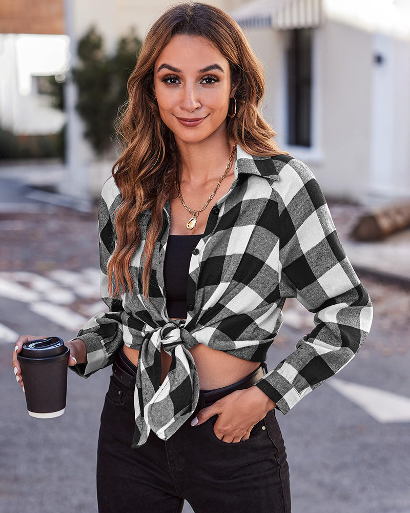 Zeagoo Womens Button Down Blouses Casual Flannel Plaid Shirts Long Sleeve Work Tops-tidenox
