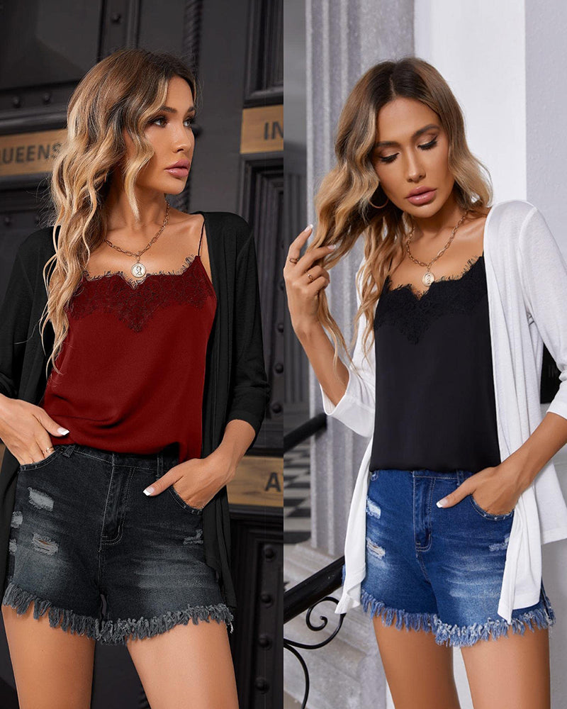 Women's Cropped Cardigan 3/4 Sleeve Sweater Shrugs Tie Front Bolero Jacket 2 Pack S-XXL - Zeagoo (Us Only)-tidenox