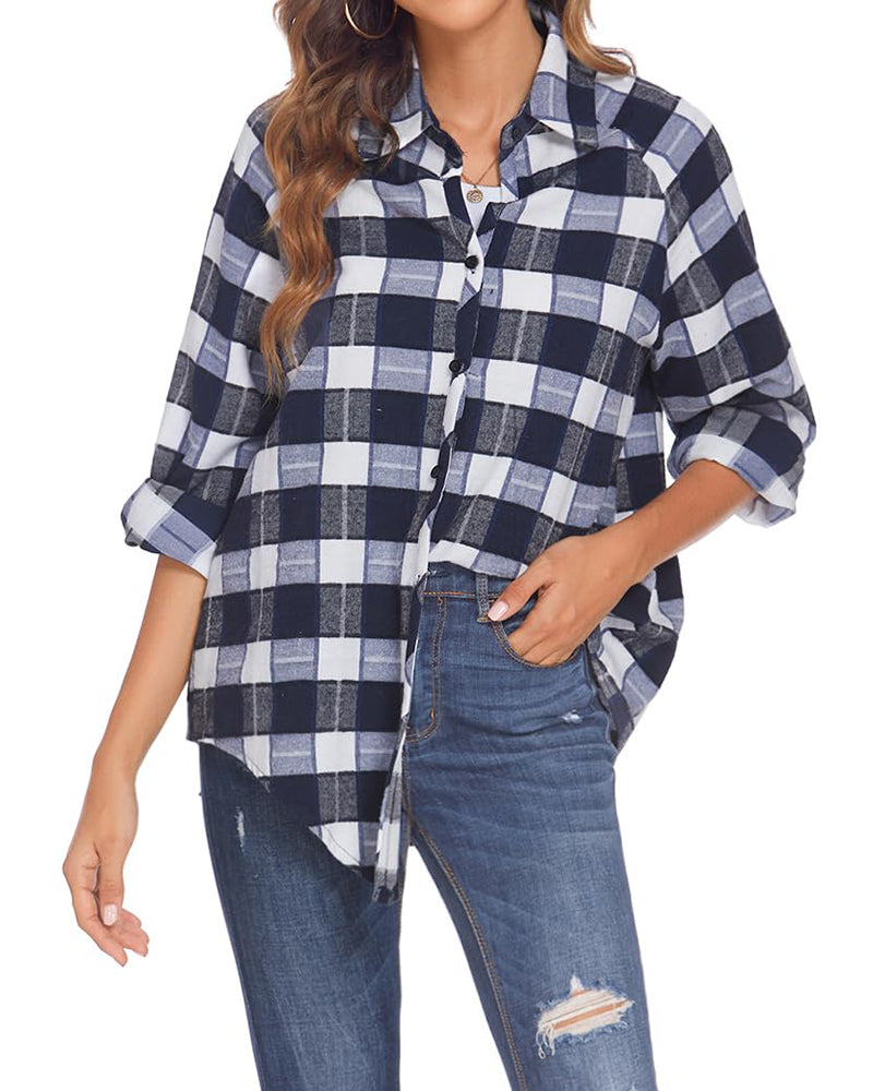 Zeagoo Womens Button Down Blouses Casual Flannel Plaid Shirts Long Sleeve Work Tops-tidenox