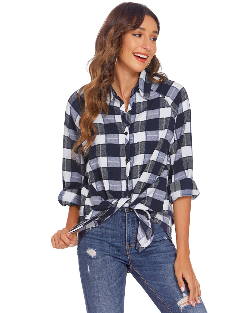 Zeagoo Womens Button Down Blouses Casual Flannel Plaid Shirts Long Sleeve Work Tops-tidenox