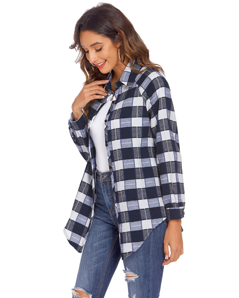 Zeagoo Womens Button Down Blouses Casual Flannel Plaid Shirts Long Sleeve Work Tops-tidenox