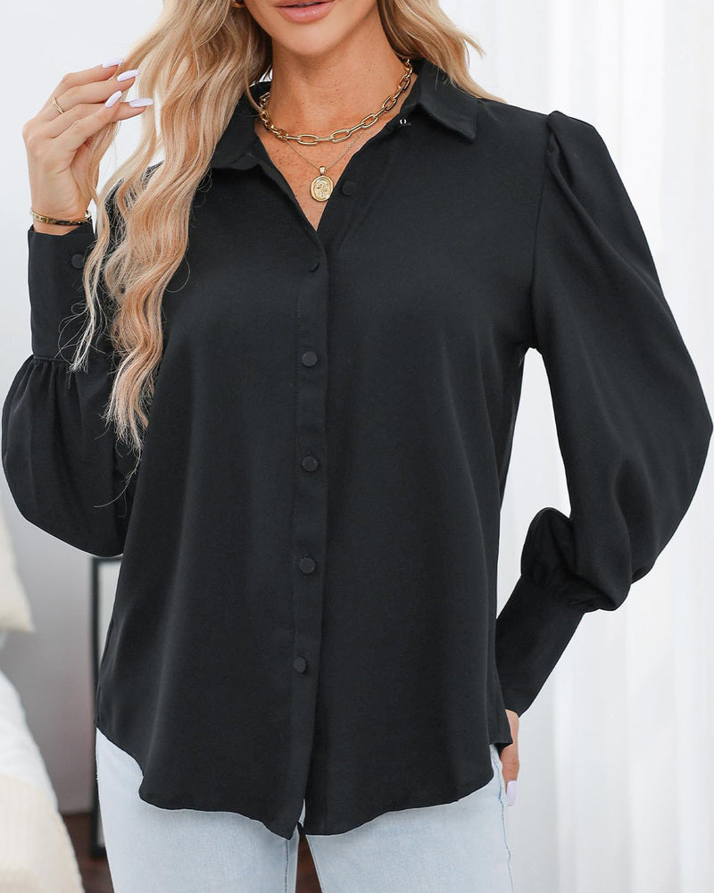 Zeagoo Printed Lantern Long Sleeve Blouse-tidenox