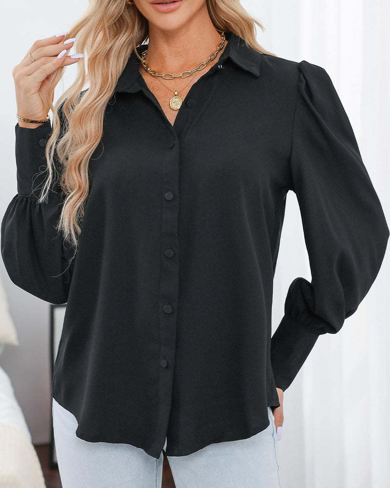 Zeagoo Printed Lantern Long Sleeve Blouse-tidenox