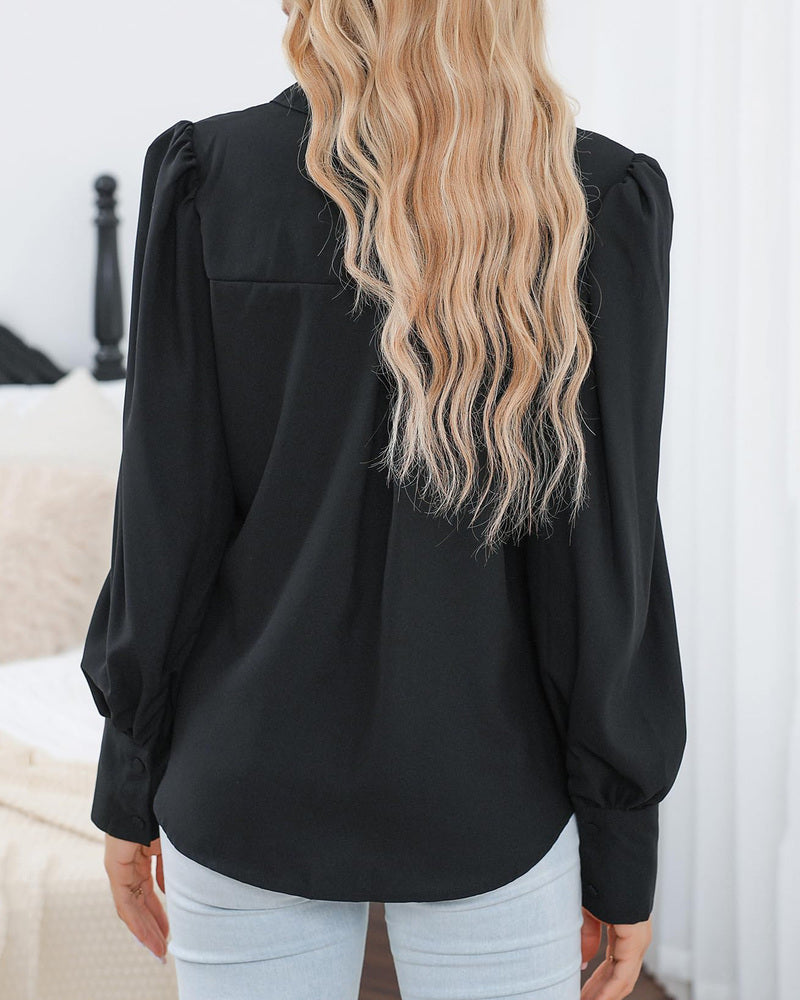 Zeagoo Printed Lantern Long Sleeve Blouse-tidenox