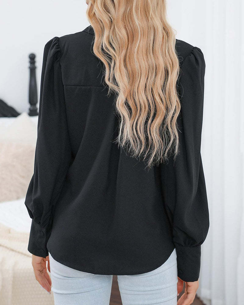 Zeagoo Printed Lantern Long Sleeve Blouse-tidenox