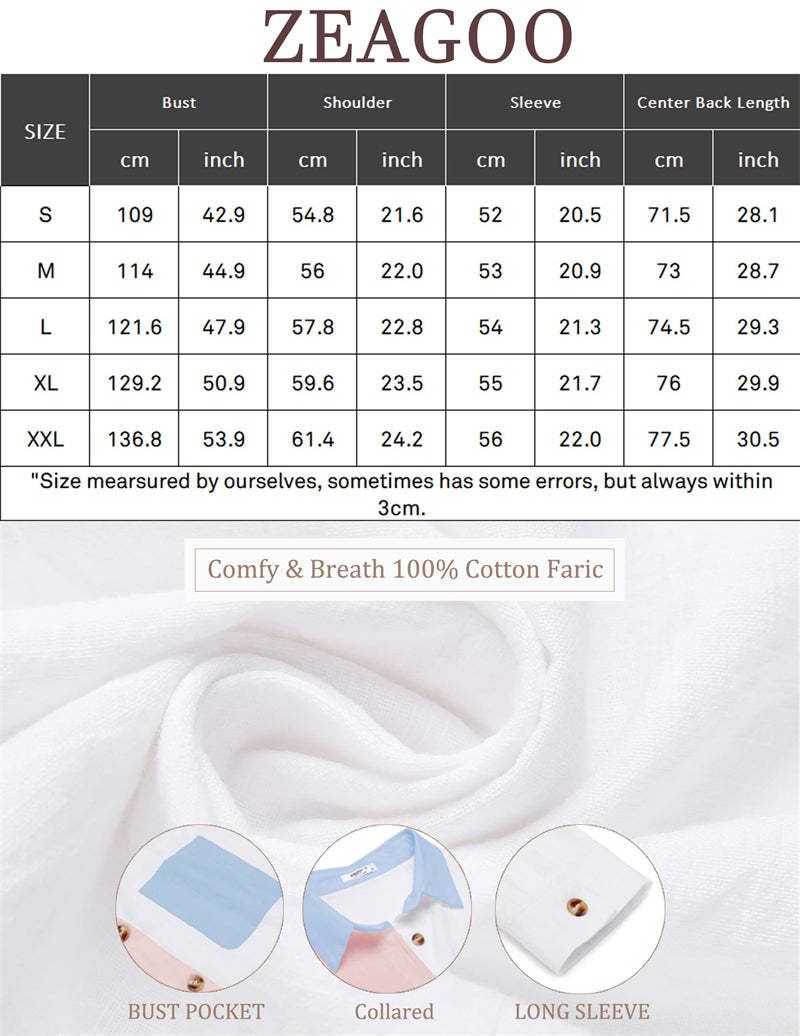 Color Block Button Down Shirts Long Sleeve Linen Shirt-Zeagoo-tidenox