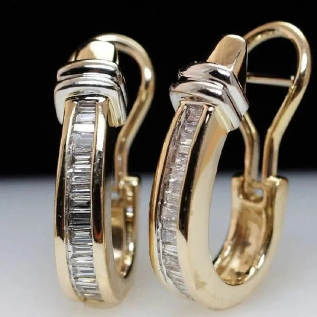 Classic Gold and Diamond Vintage Earrings-tidenox