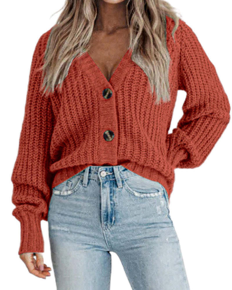 Zeagoo Women's 2023 Fall Chunky Knit Cardigans Open Front Long Sleeve V Neck Button Loose Cardigan Sweaters-tidenox