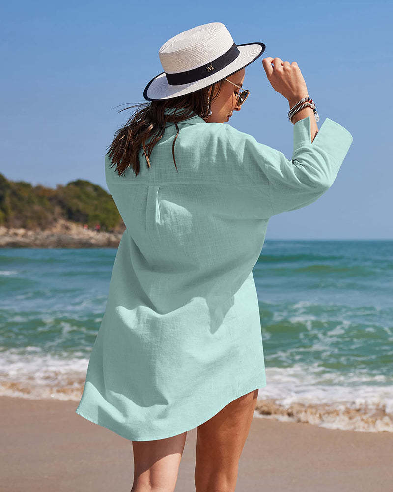 3/4 Sleeve Shirts Button Down Beach Cover Up - Zeagoo (Us Only)-tidenox