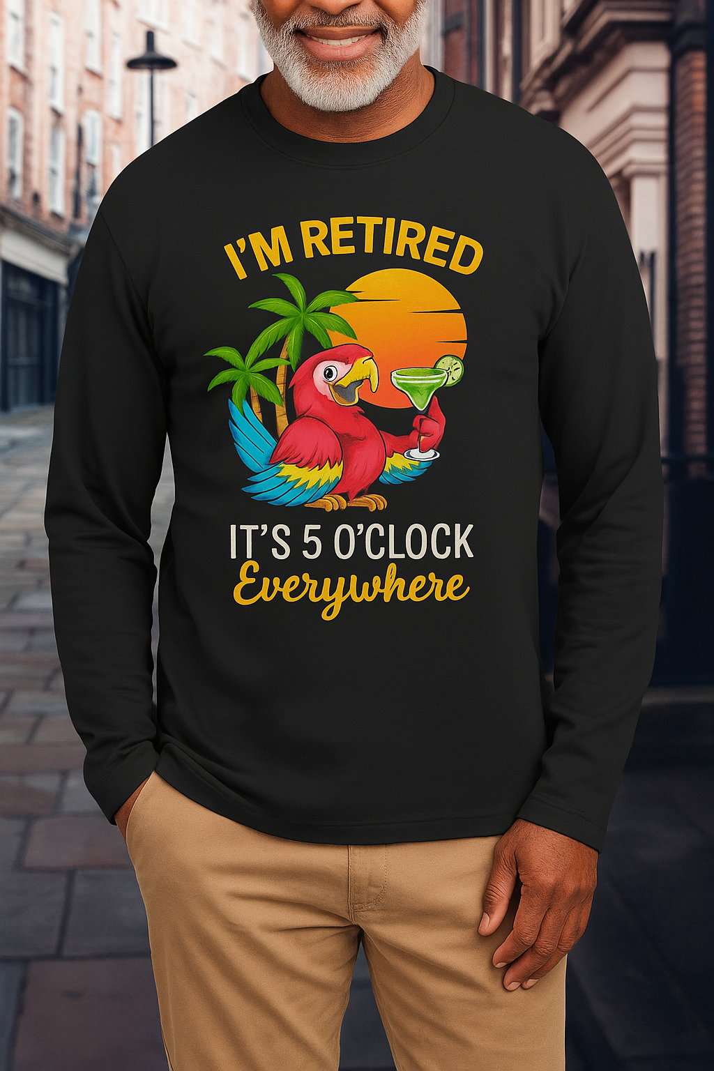Beach Vacation Drinking Parrot It's 5 O'clock Somewhere Long Sleeve T-Shirt-tidenox