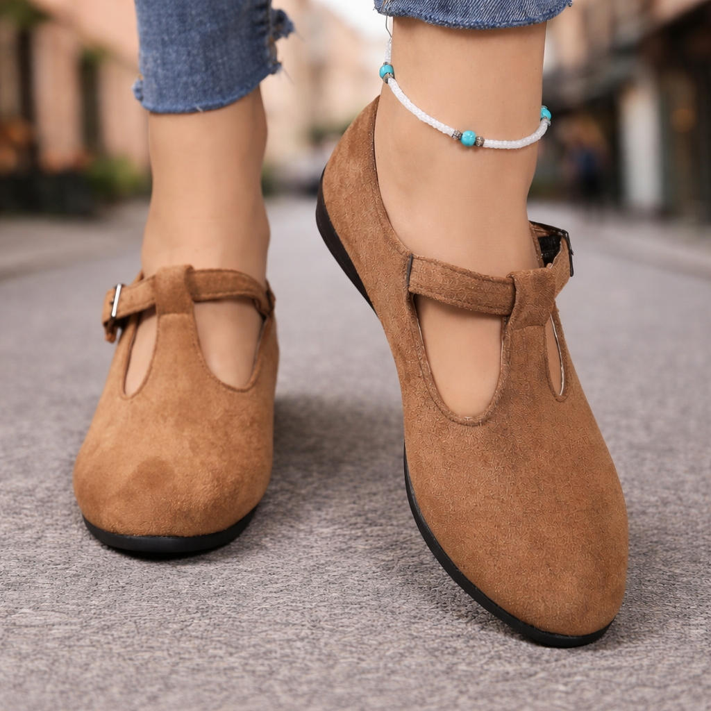 Women’s Casual Vintage Pointed-Toe Wedge Loafer with Buckle Strap