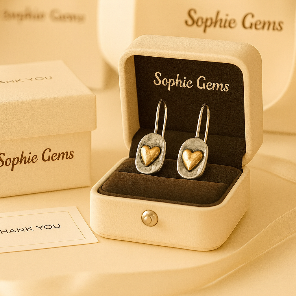 Vintage Silver Golden Heart Earrings-tidenox