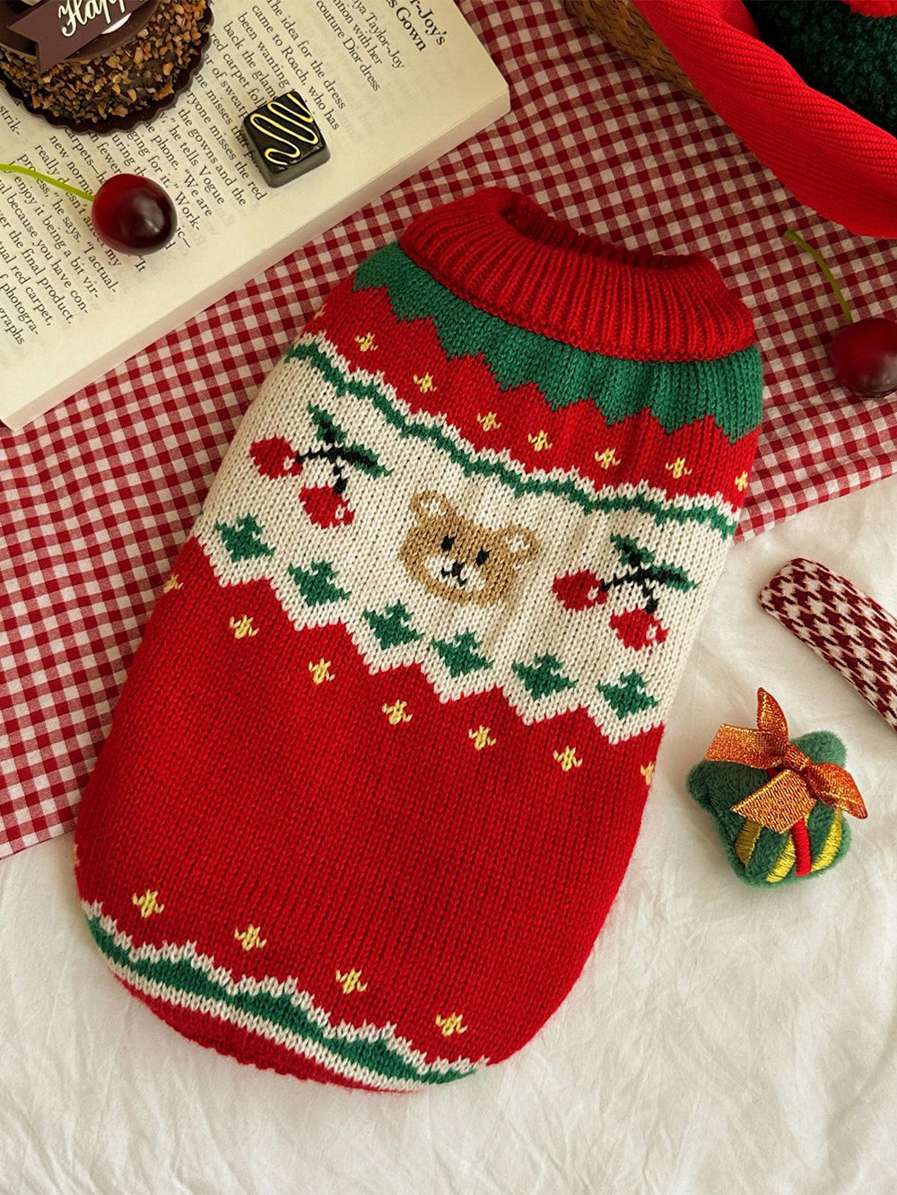 Christmas Cherry Bear Pet Sweater | NCS-tidenox