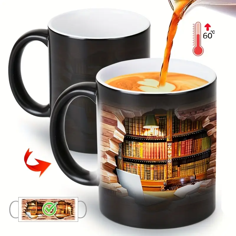 Cozy Library Escape Heat-Reveal Ceramic Mug - Magical Bookshelf Coffee Cup-tidenox