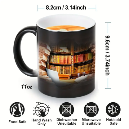 Cozy Library Escape Heat-Reveal Ceramic Mug - Magical Bookshelf Coffee Cup-tidenox
