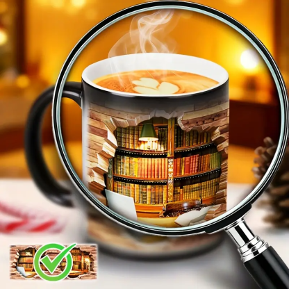 Cozy Library Escape Heat-Reveal Ceramic Mug - Magical Bookshelf Coffee Cup-tidenox