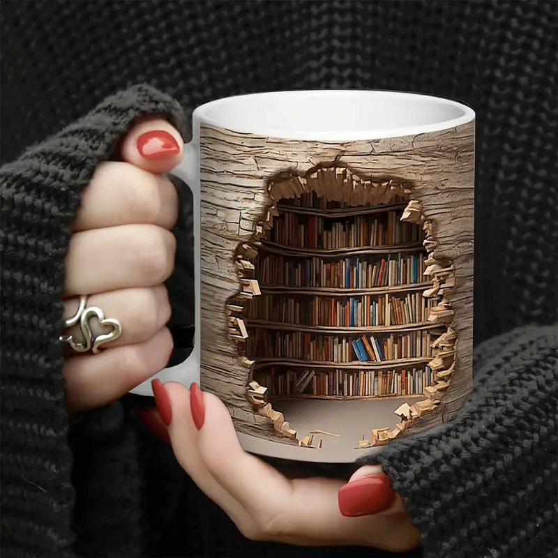 Magic Heat-Changing Library View Mug - Disappearing Bookshelf Coffee Cup-tidenox