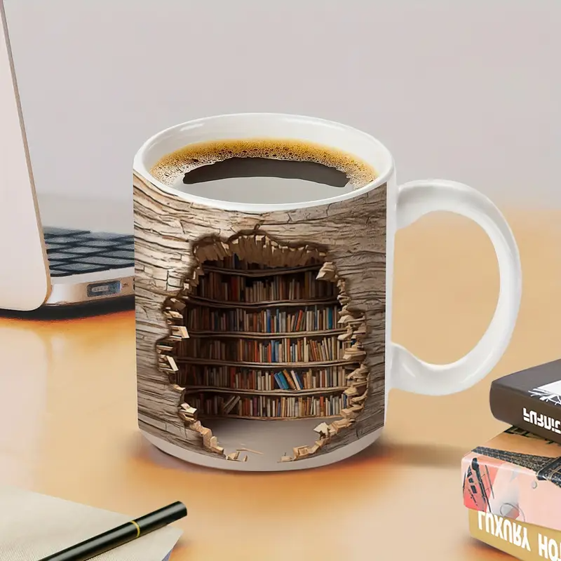 Magic Heat-Changing Library View Mug - Disappearing Bookshelf Coffee Cup-tidenox