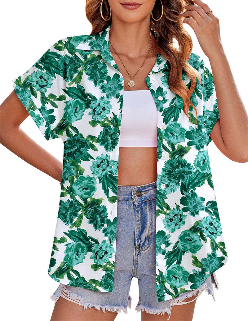 Zeagoo Casual Short Sleeve Floral Print Blouse-tidenox