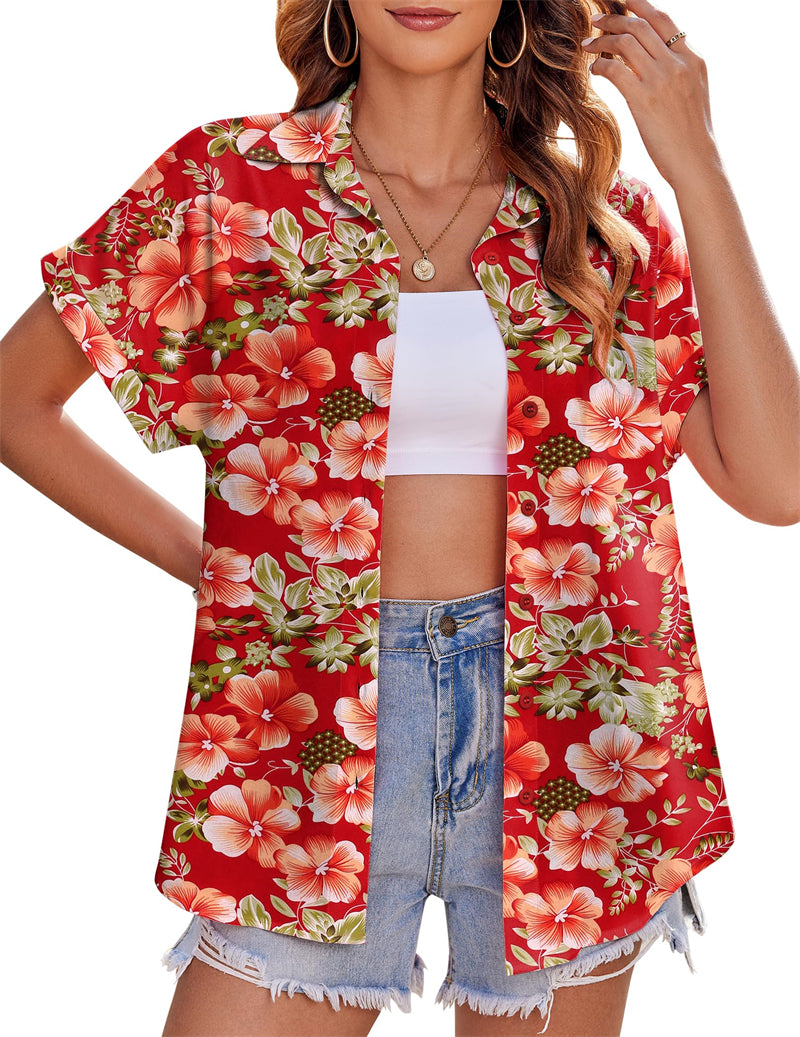Zeagoo Casual Short Sleeve Floral Print Blouse-tidenox
