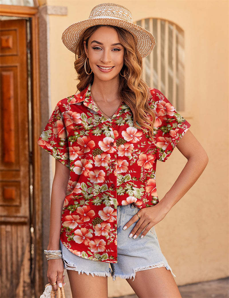 Zeagoo Casual Short Sleeve Floral Print Blouse-tidenox