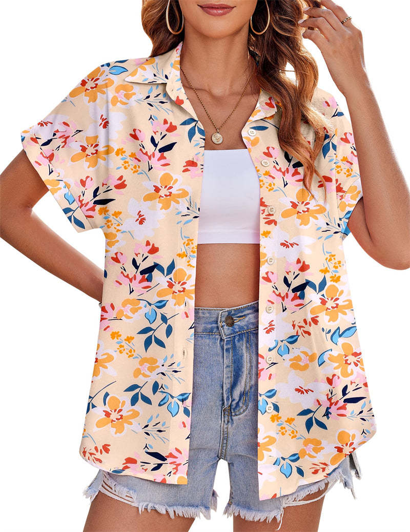 Zeagoo Casual Short Sleeve Floral Print Blouse-tidenox