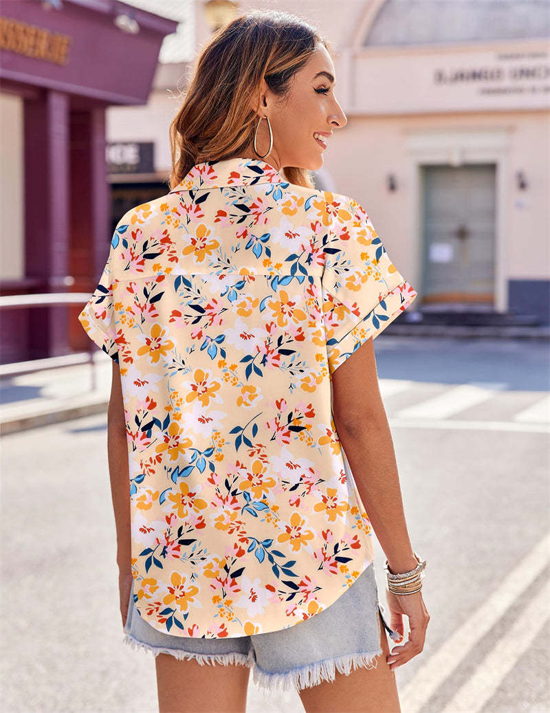 Zeagoo Casual Short Sleeve Floral Print Blouse-tidenox