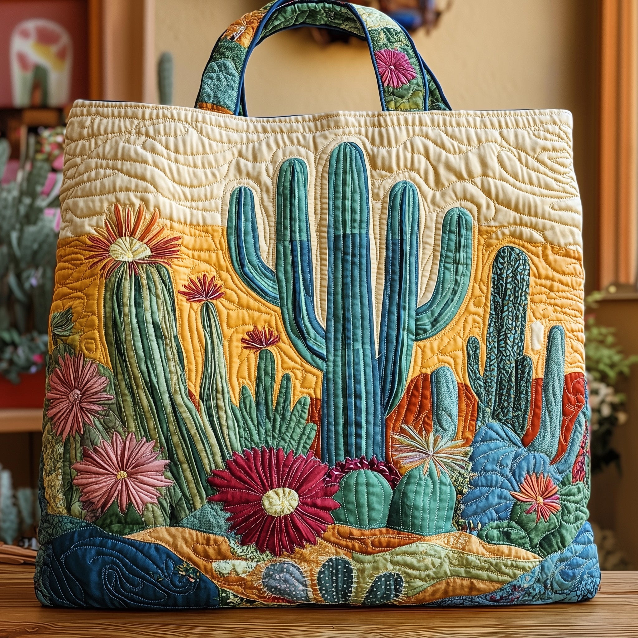Colorful Cactus Heaven Quilted Tote Bag GFTOHD7892-tidenox