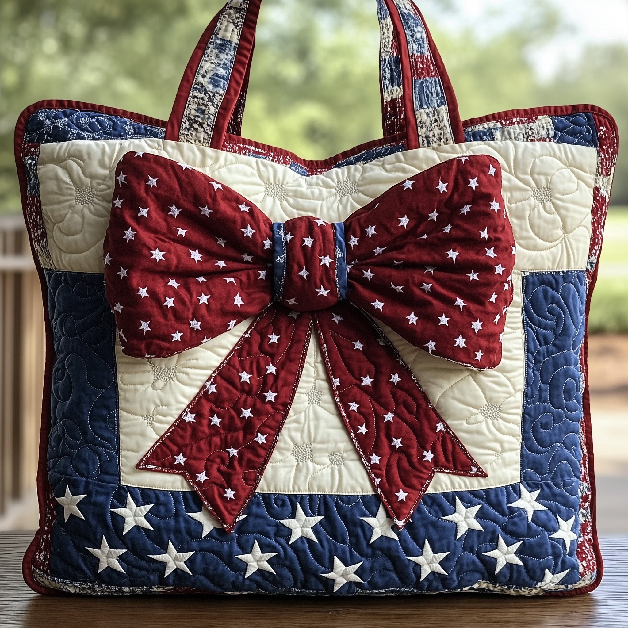 Patriotic Bow Quilted Tote Bag GFTOHD8002-tidenox