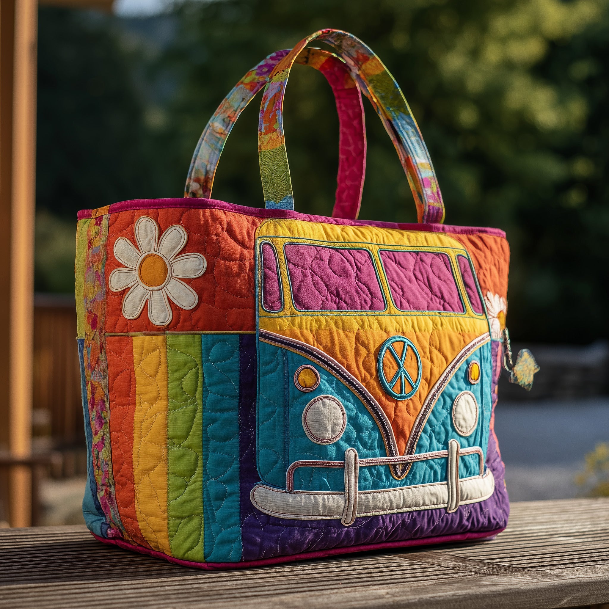 Hippie Van Quilted Tote Bag GFTOHD9848-tidenox