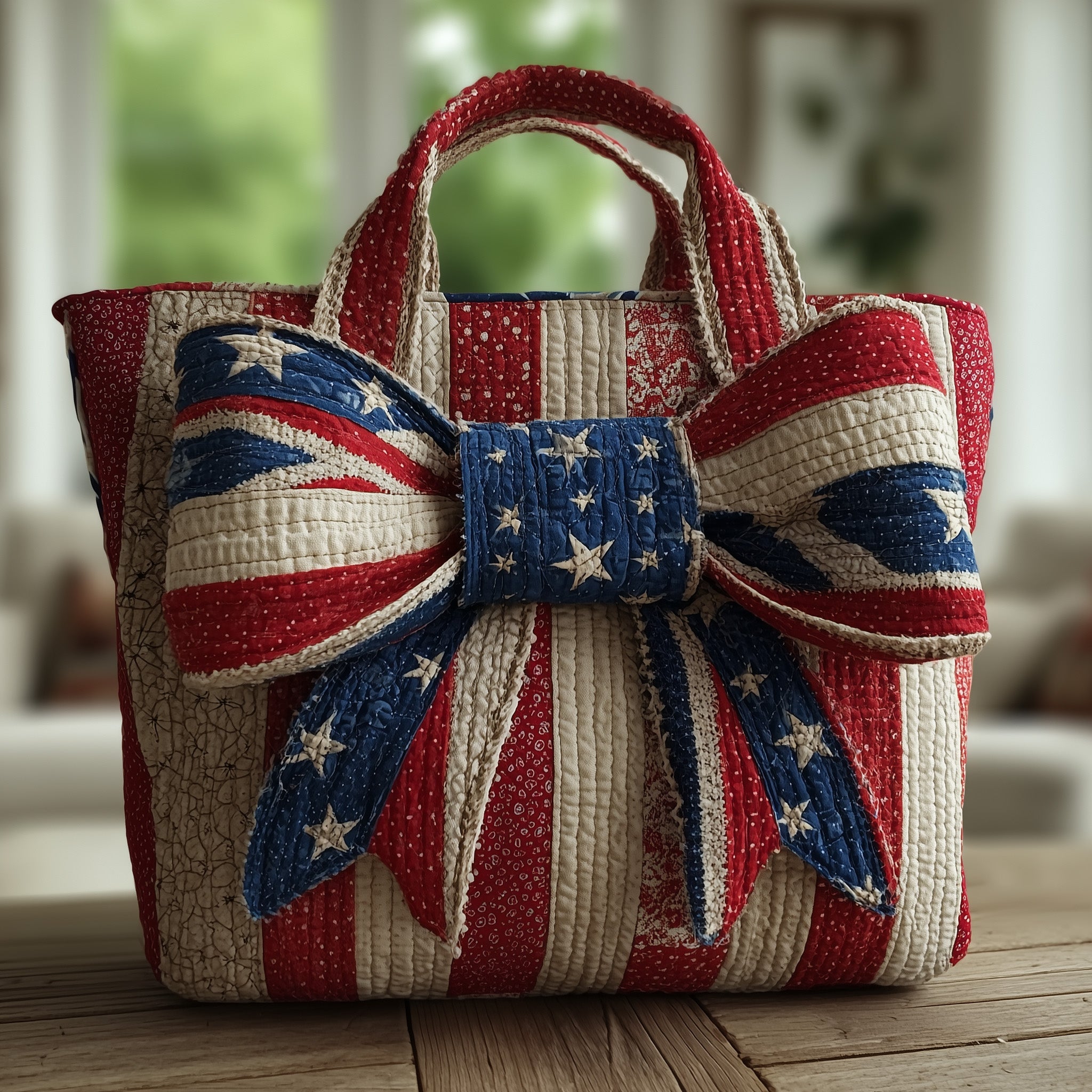Patriotic Bow Quilted Tote Bag GFTOMA2072-tidenox