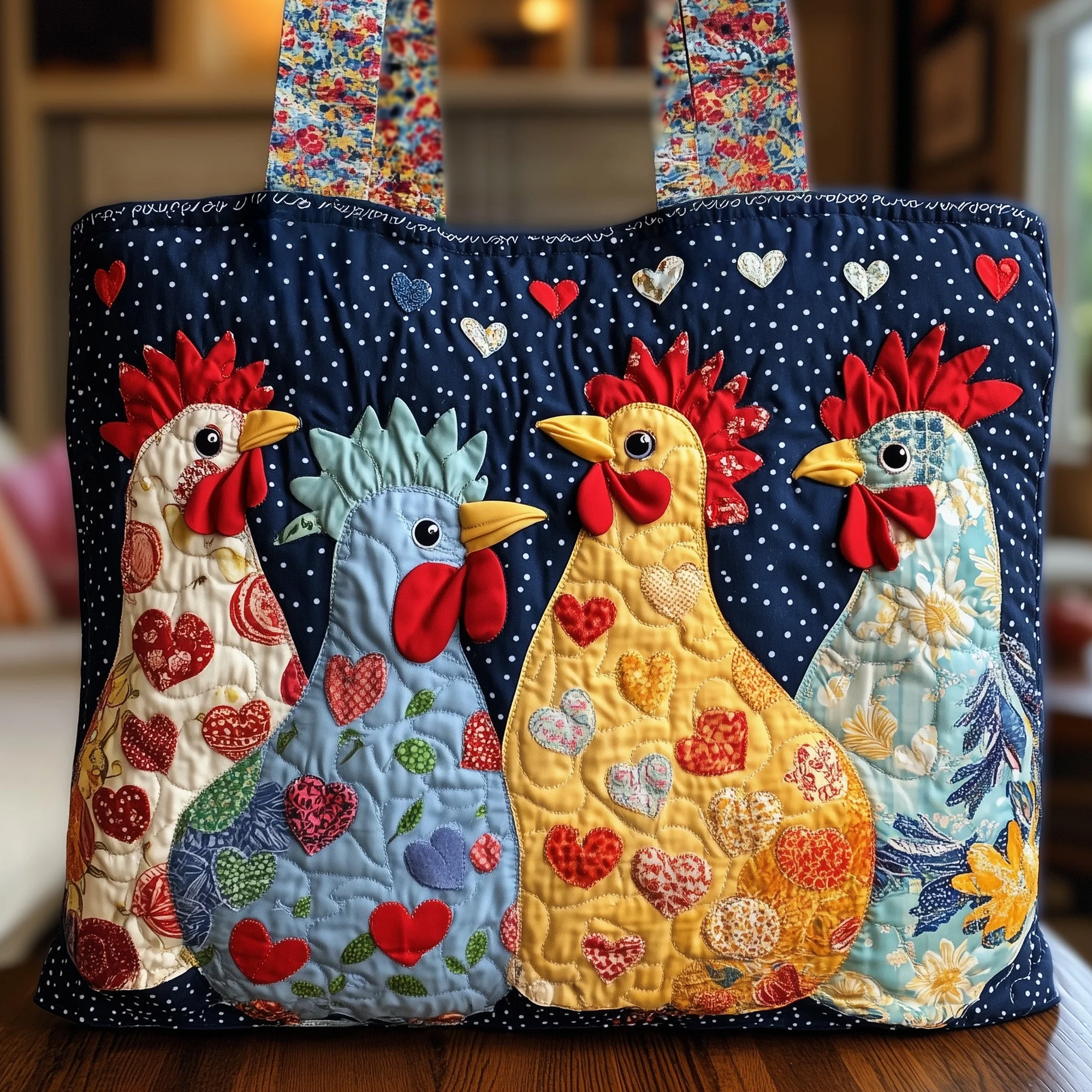 Whimsical Chicken Quilted Tote Bag GFTONL4828-tidenox