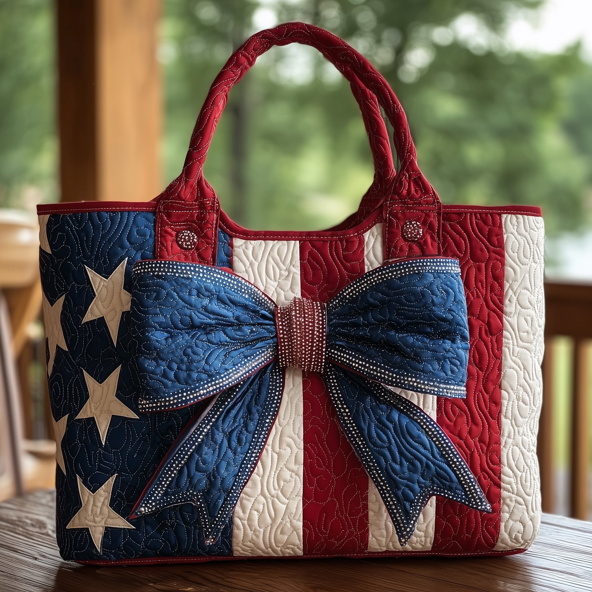 Patriotic Bow Quilted Tote Bag GFTONL4943-tidenox