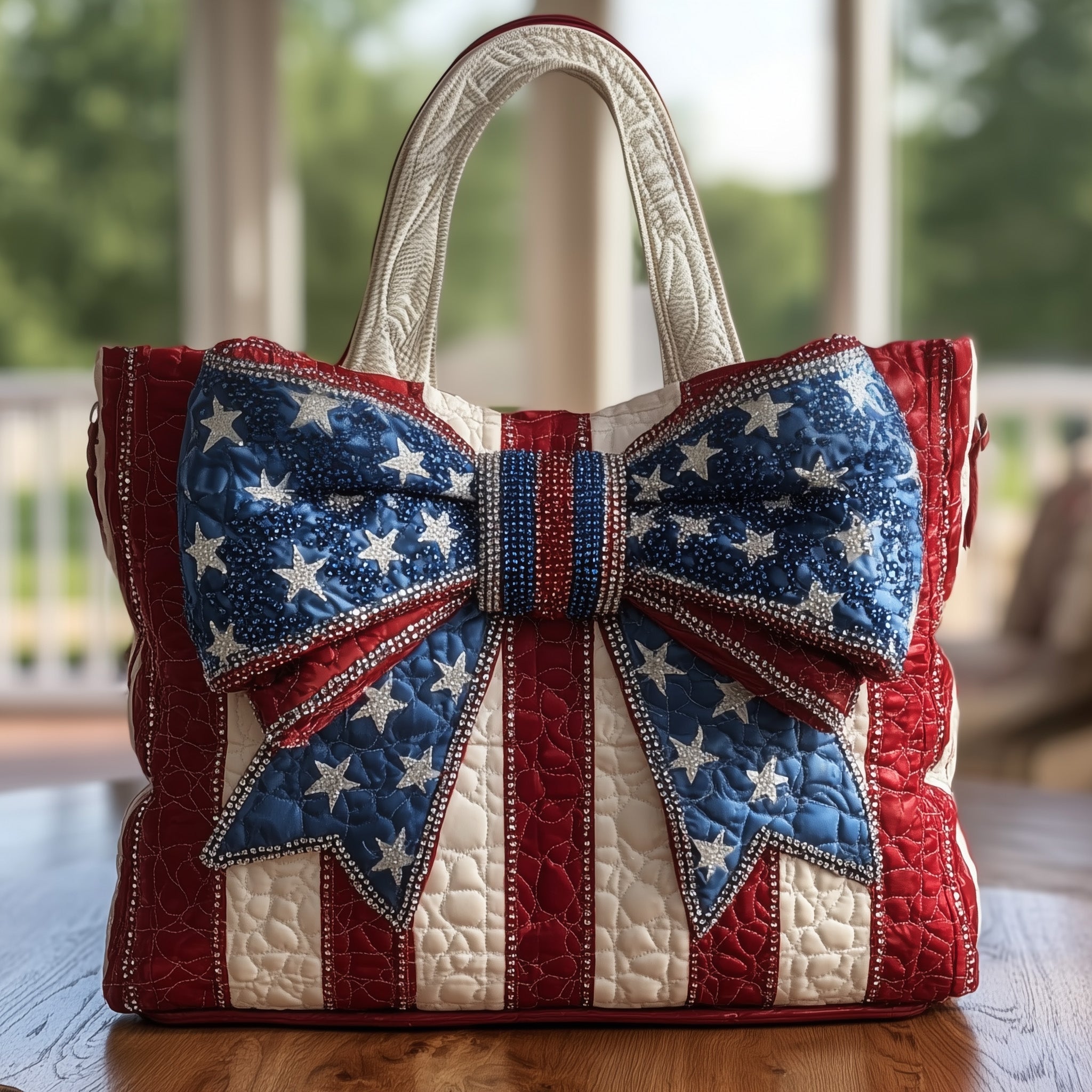 Patriotic Bow Quilted Tote Bag GFTONL4944-tidenox