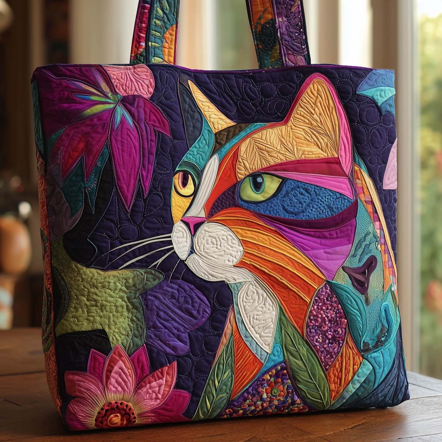 Whimsical Cat Quilted Tote Bag GFTONL5027-tidenox