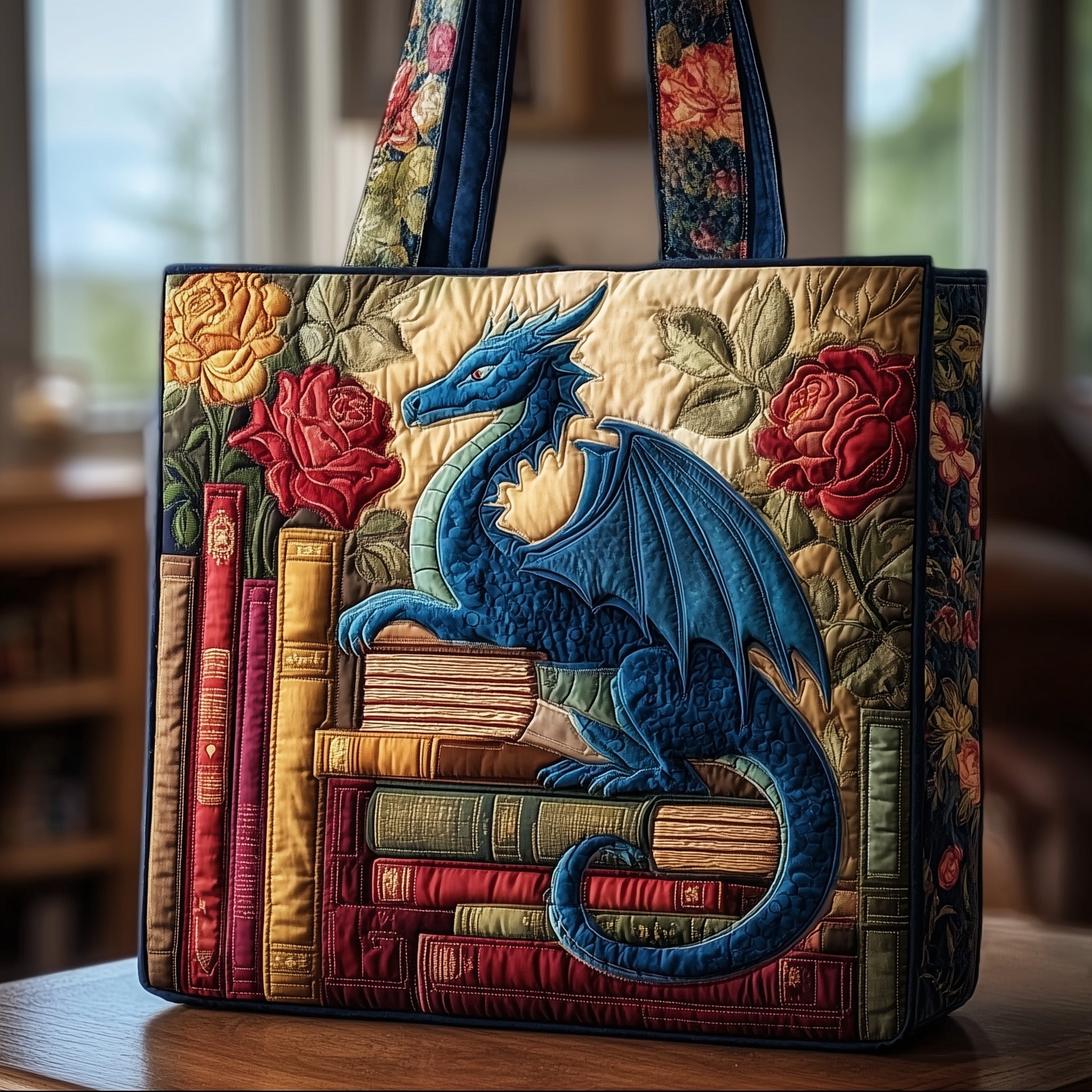 Dragon Quilted Tote Bag-tidenox