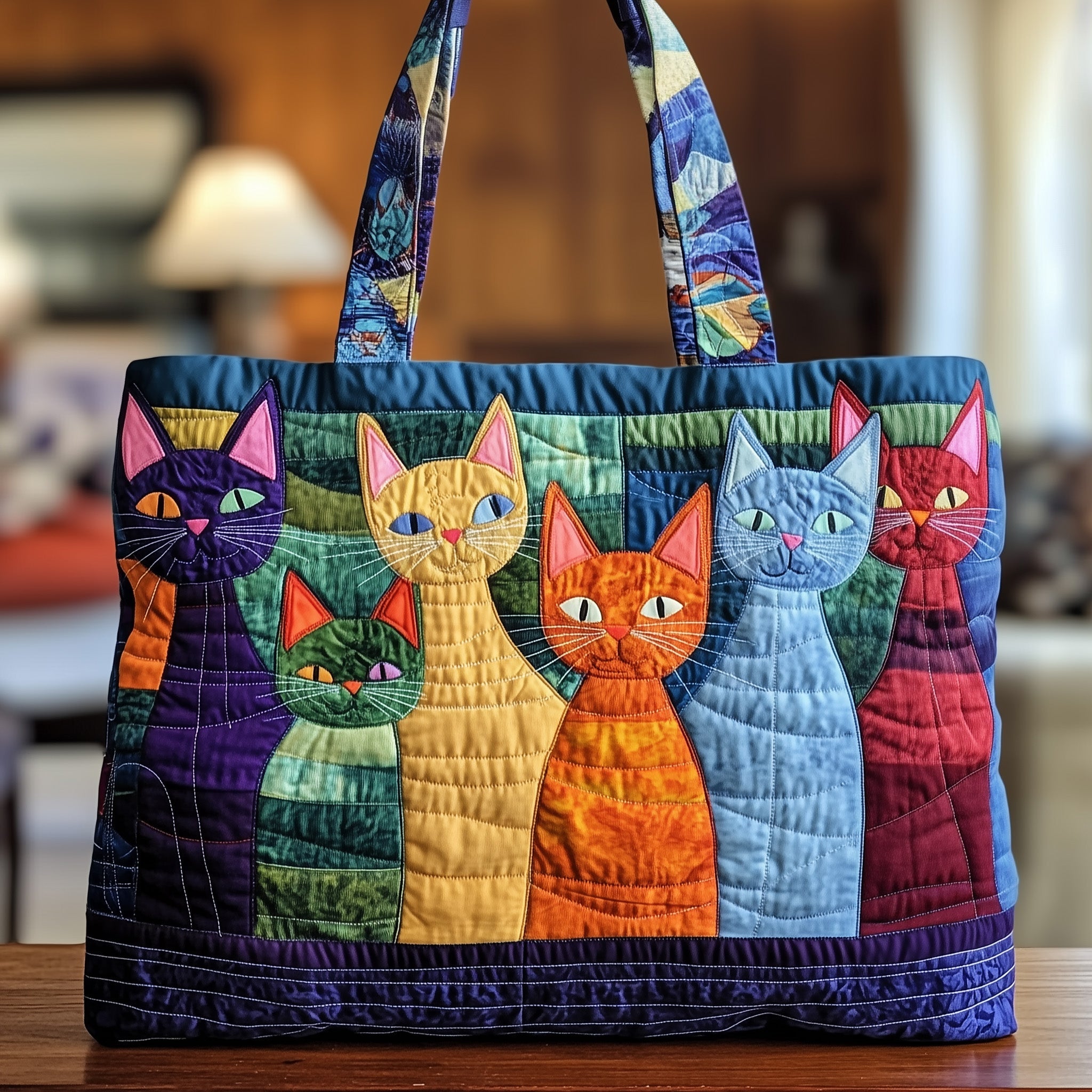 Whimsical Cat Quilted Tote Bag GFTONT1113-tidenox