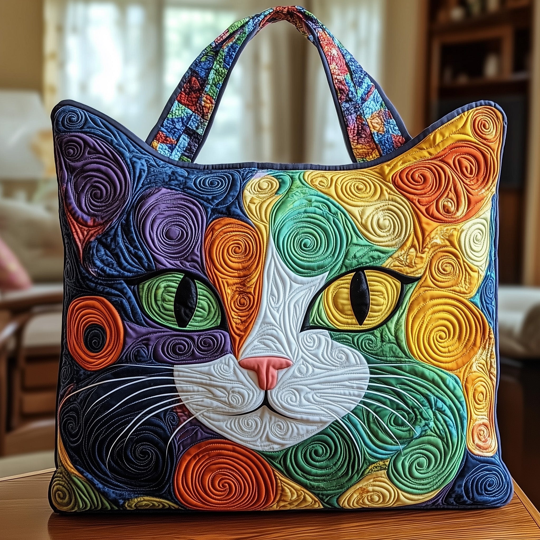 Cat Quilted Tote Bag-tidenox