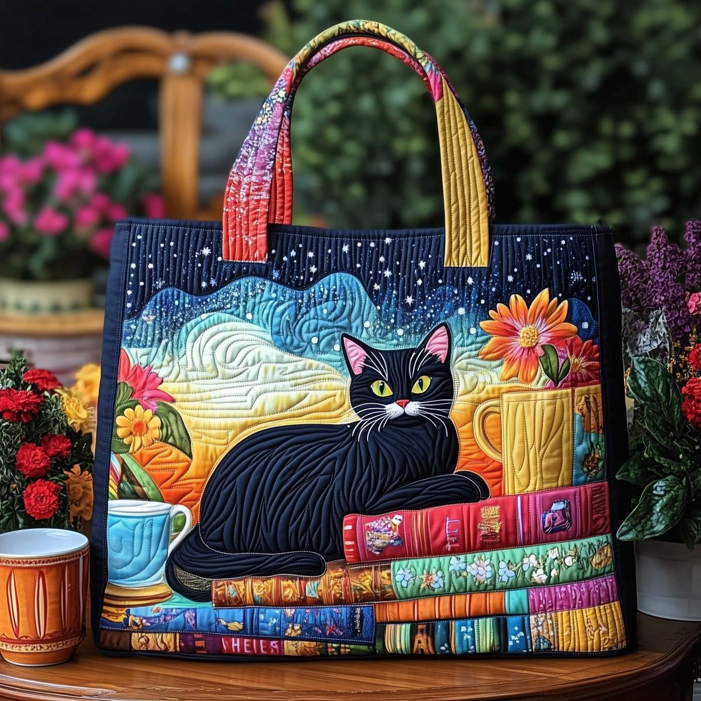 Cat Quilted Tote Bag-tidenox