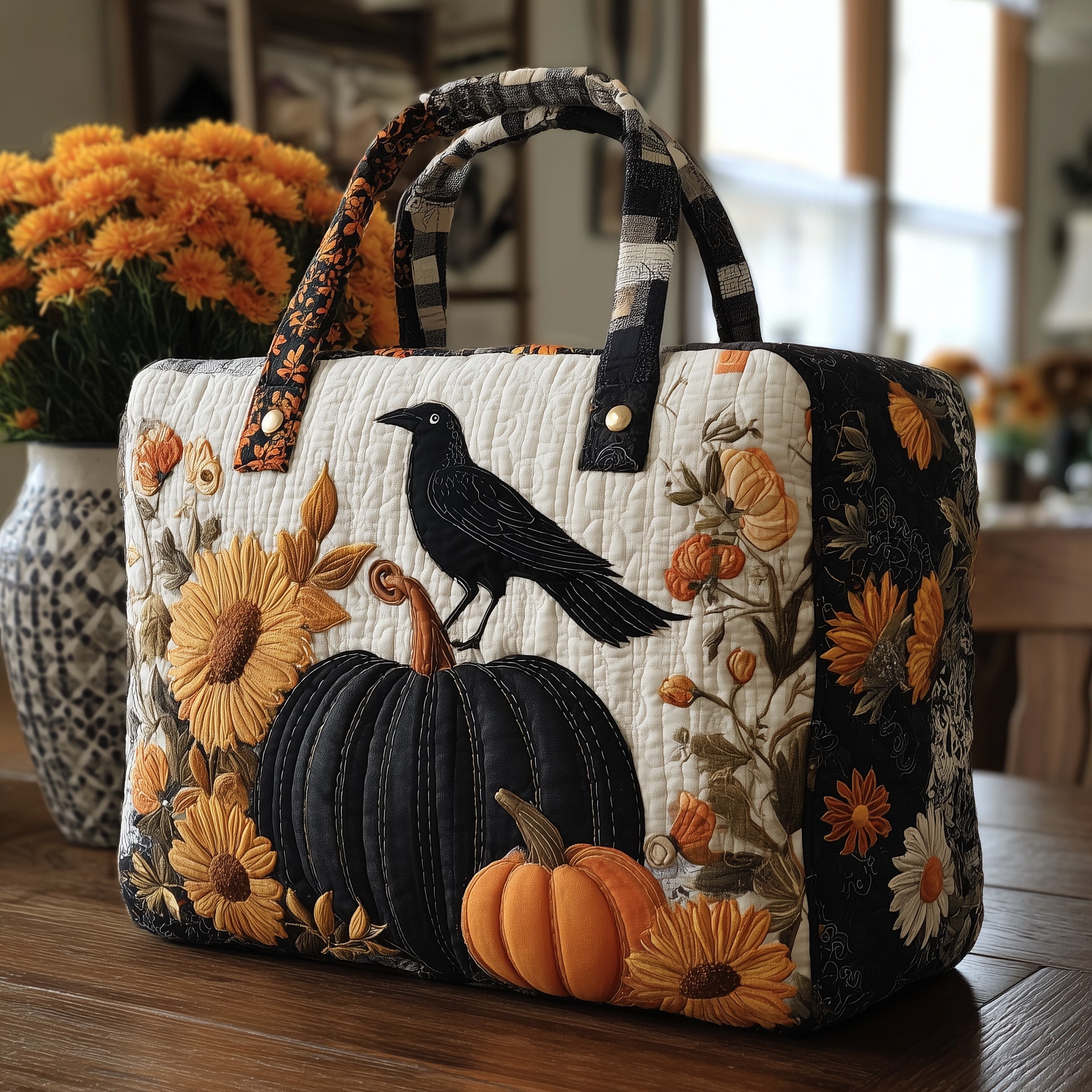 Raven Pumpkin Quilted Tote Bag GFTONT2022-tidenox