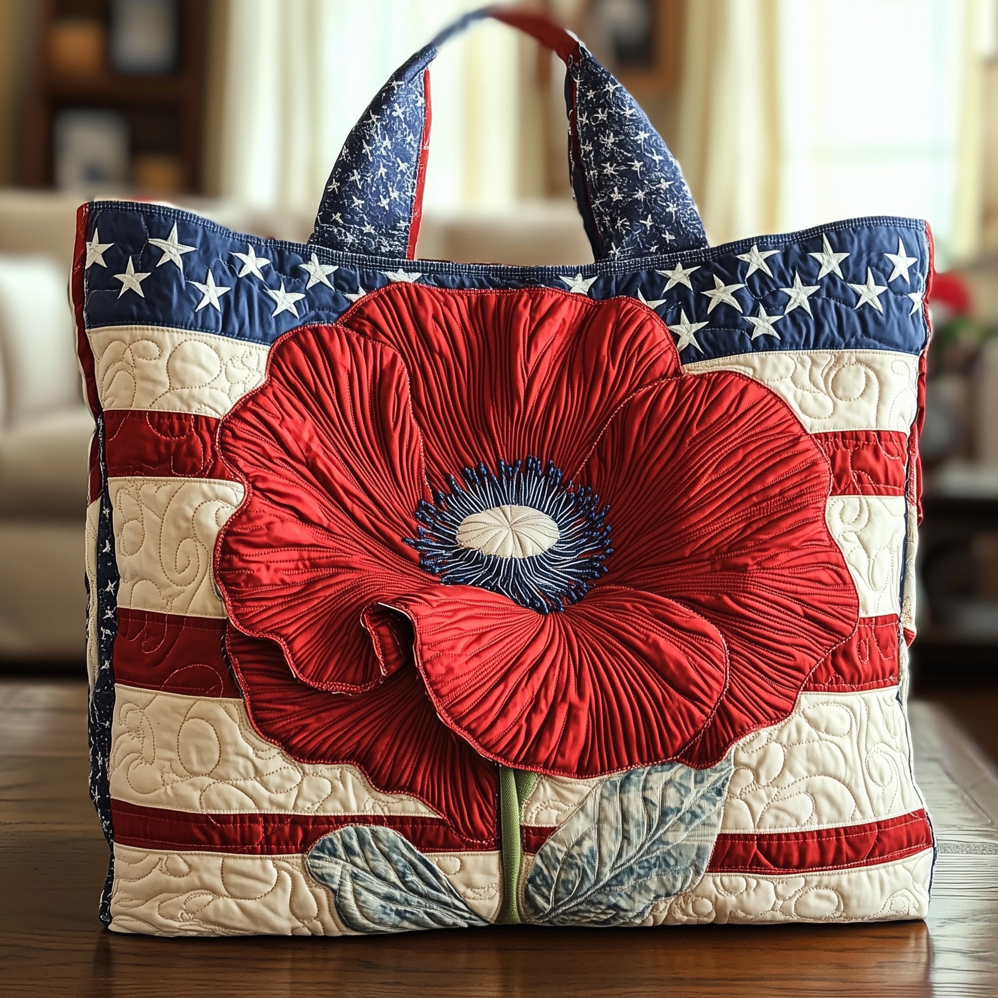 Patriot Poppy Quilted Tote Bag GFTONT858-tidenox