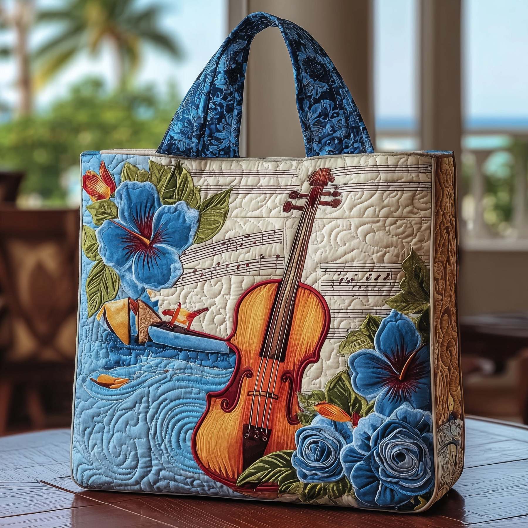 Elegant Violin Quilted Tote Bag GFTOTL3812-tidenox