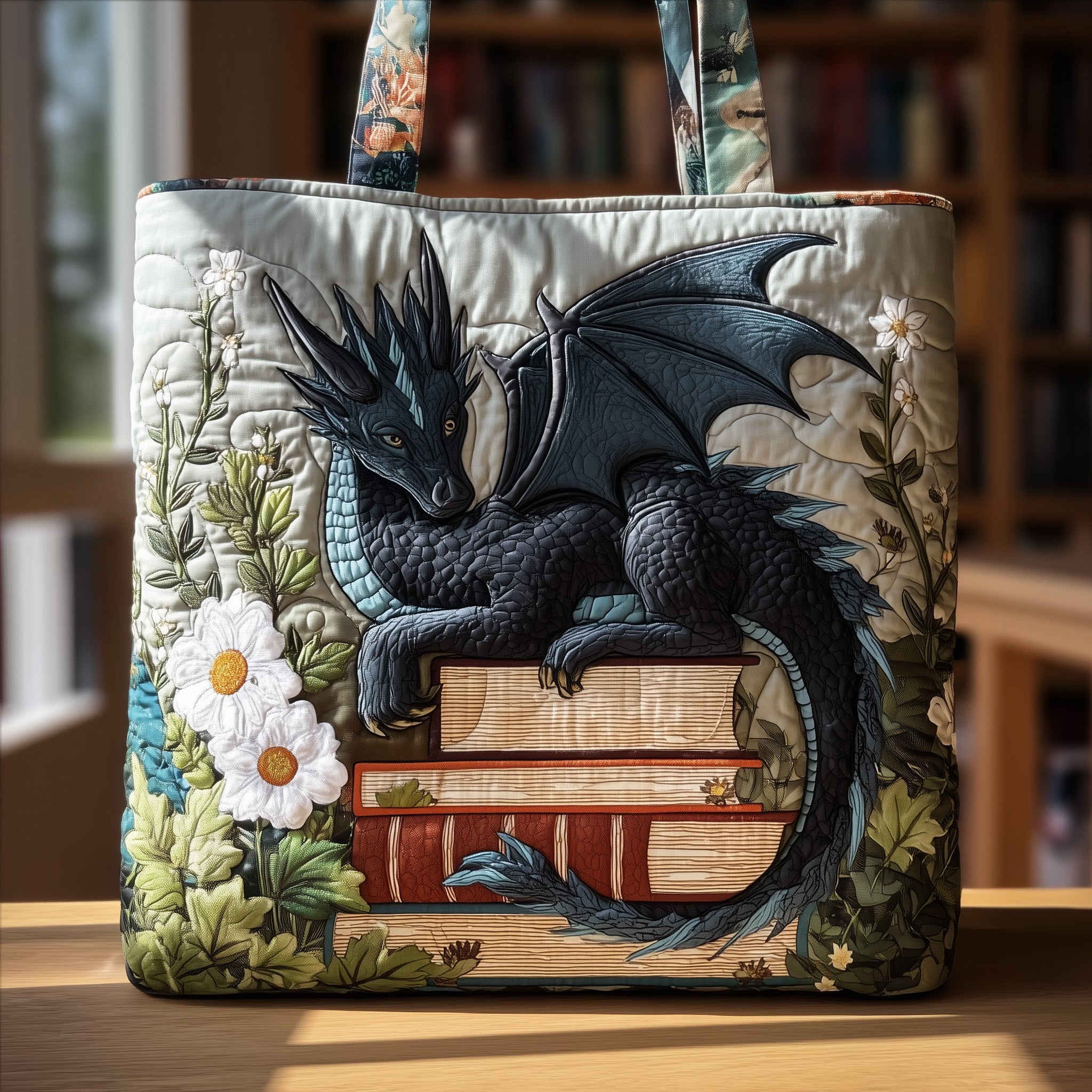 Book Dragon Quilted Tote Bag GFTOTL4012-tidenox