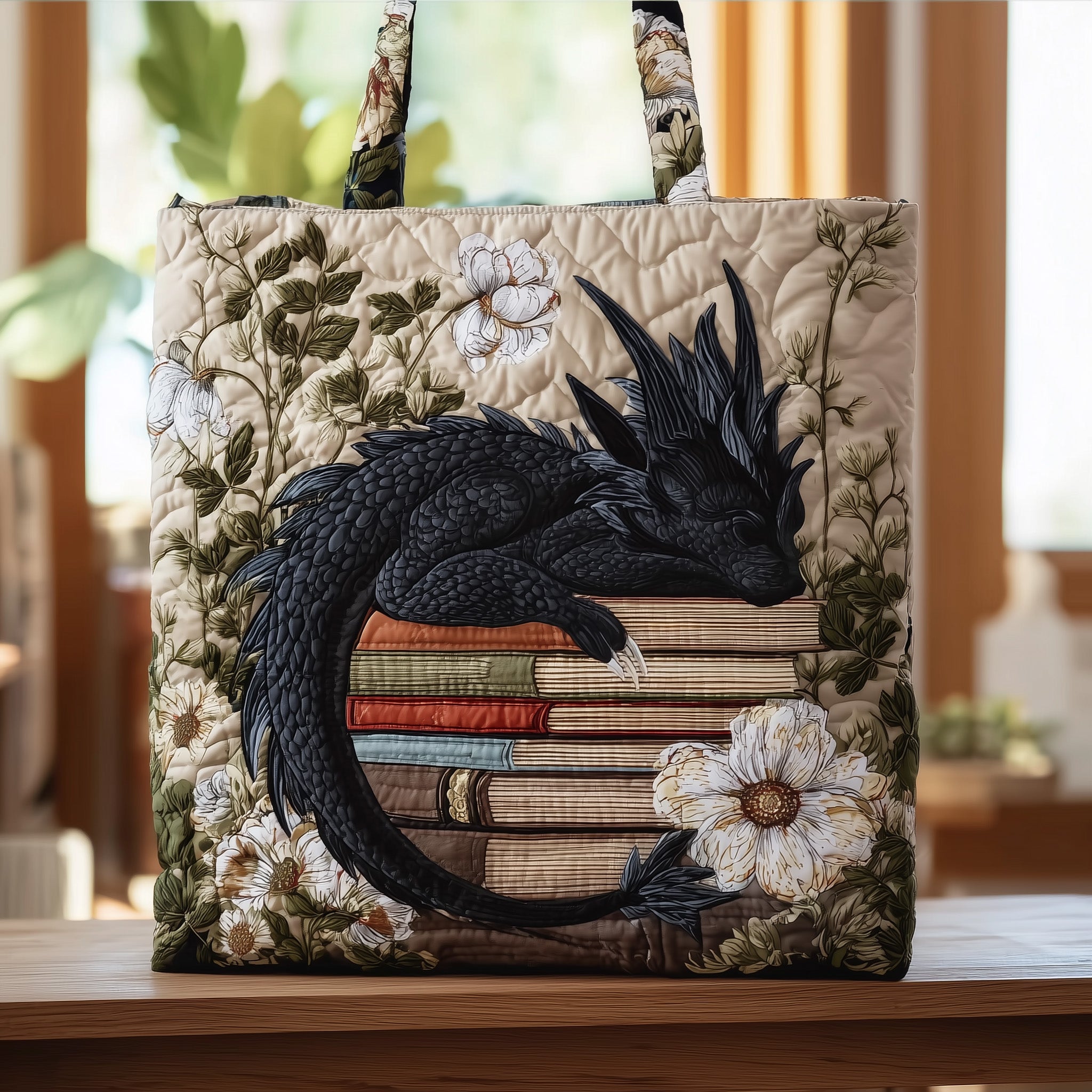 Book Dragon Quilted Tote Bag GFTOTL4013-tidenox