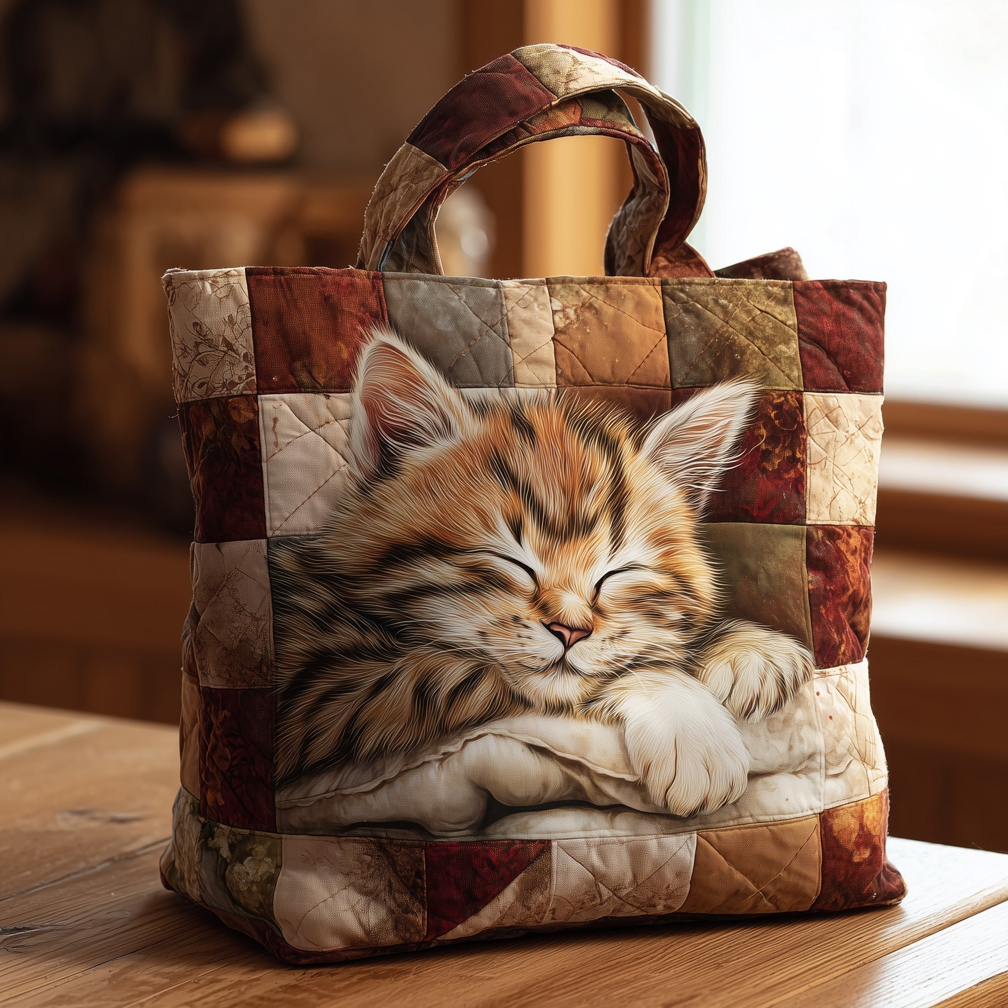 Sleeping Cat Quilted Tote Bag GFTOTL4188-tidenox