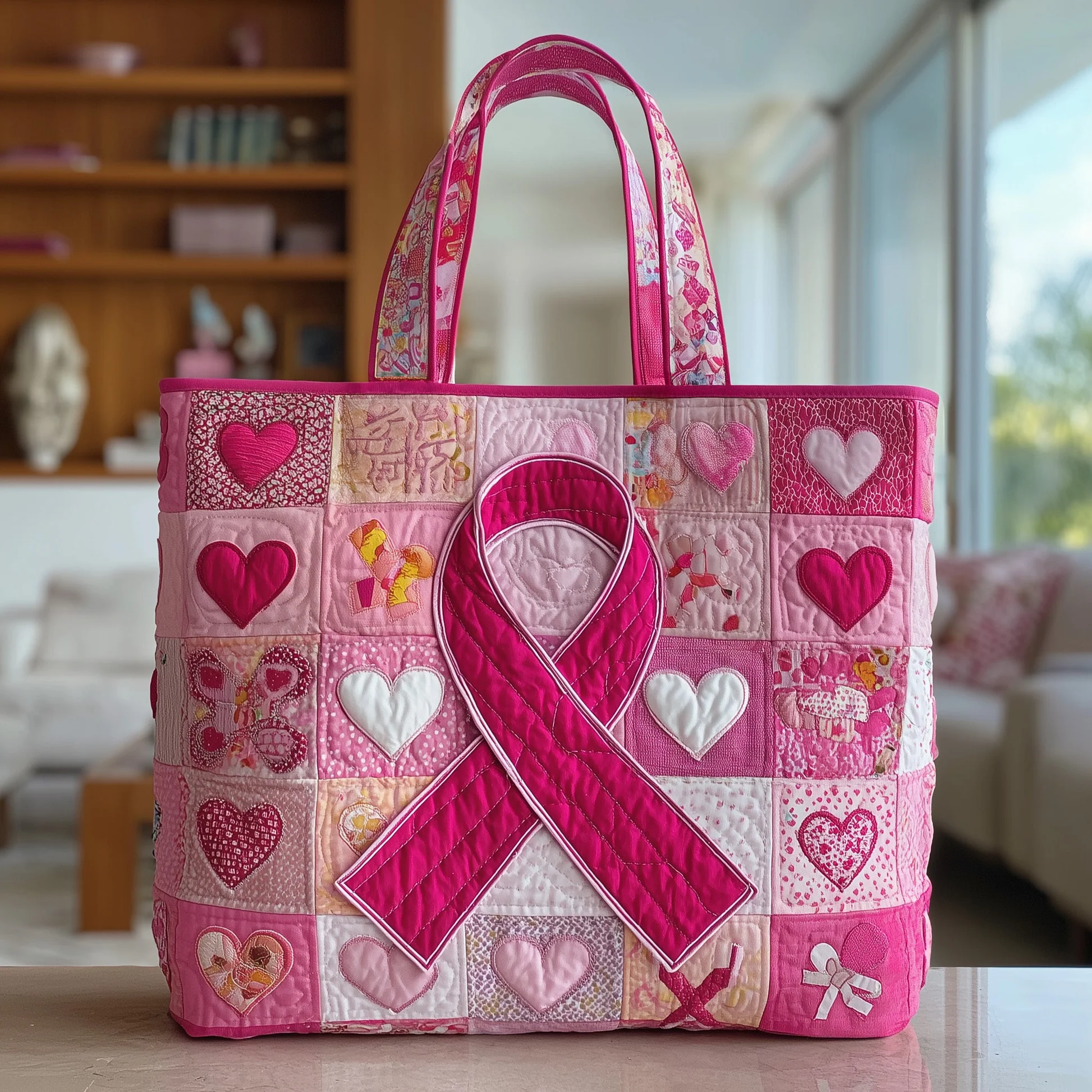 Breast Cancer Ribbon Quilted Tote Bag GFTOTP9384-tidenox