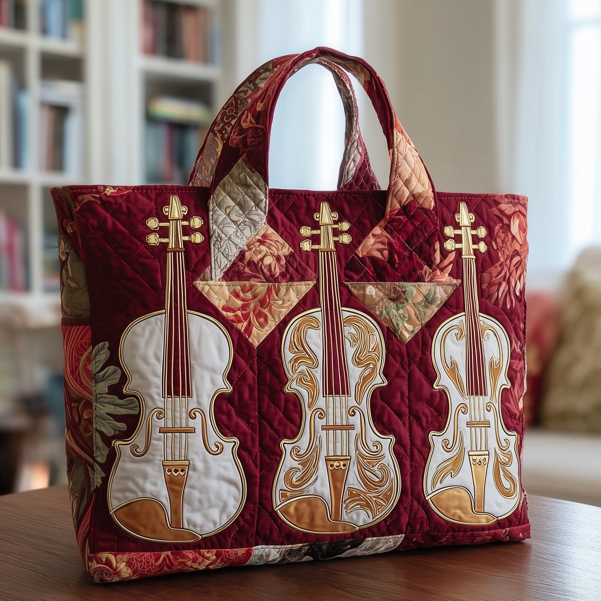 Elegant Violin Quilted Tote Bag GFTOTP9400-tidenox