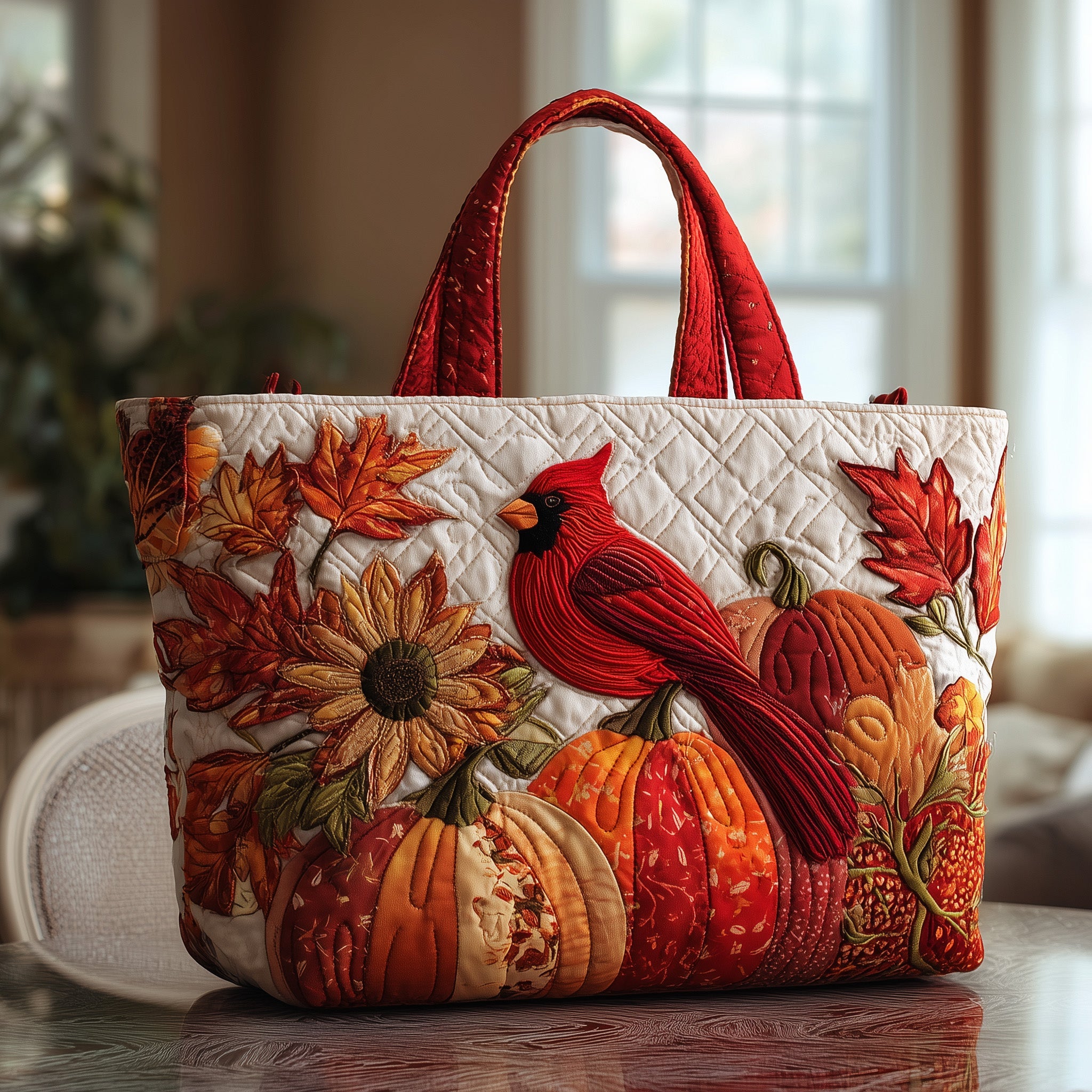 Autumn Cardinal Quilted Tote Bag GFTOTP9928-tidenox